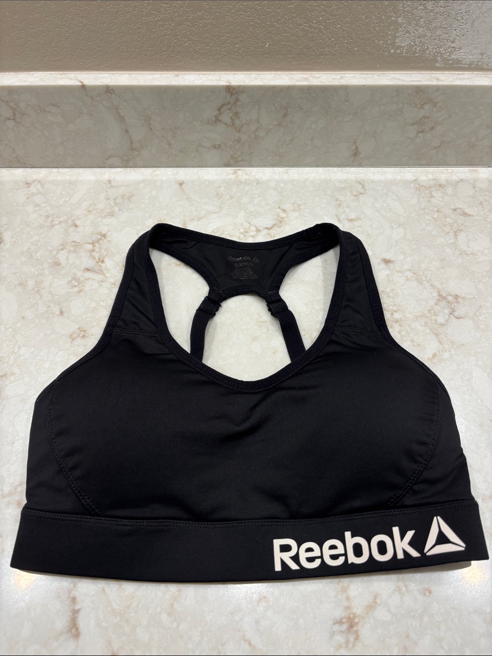 Reebok Black Racerback Sports Bra with Logo Band